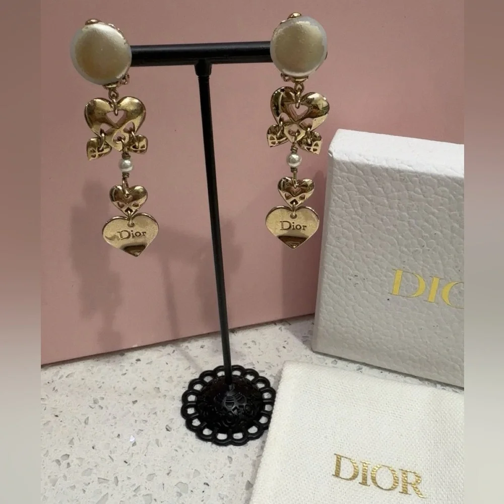 #235 Dior Gold Heart and Pearl Earrings